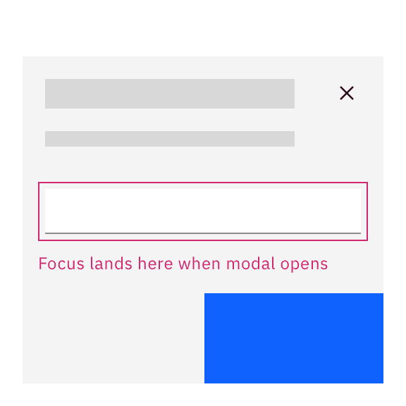 annotation on input says 'focus lands here when modal opens'